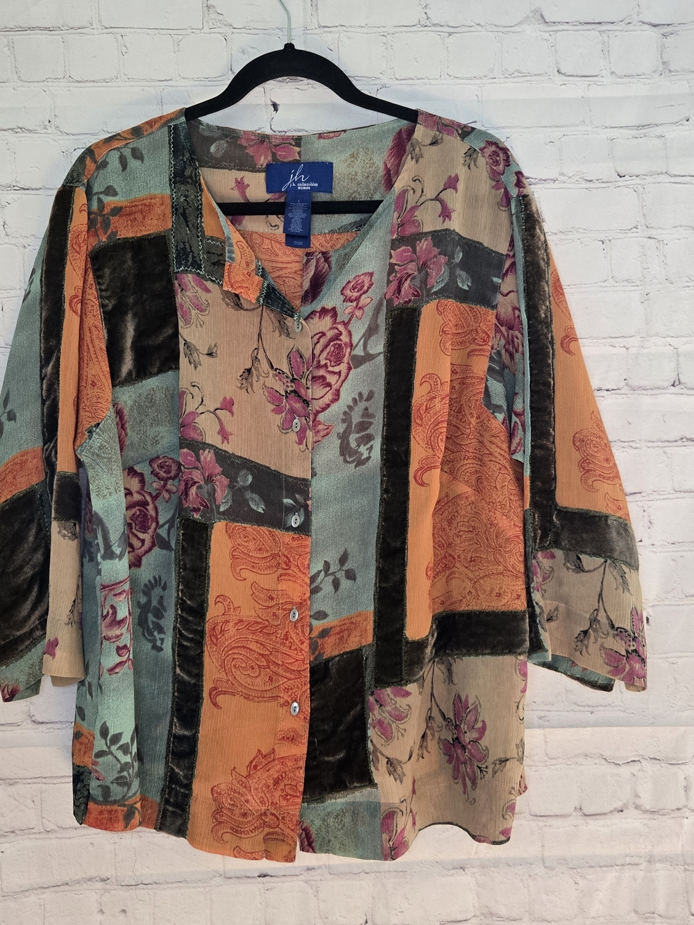 Vtg JH Collectibles Mix Media Patchwork Blouse Xl Lagenlook Art To Wear Boho